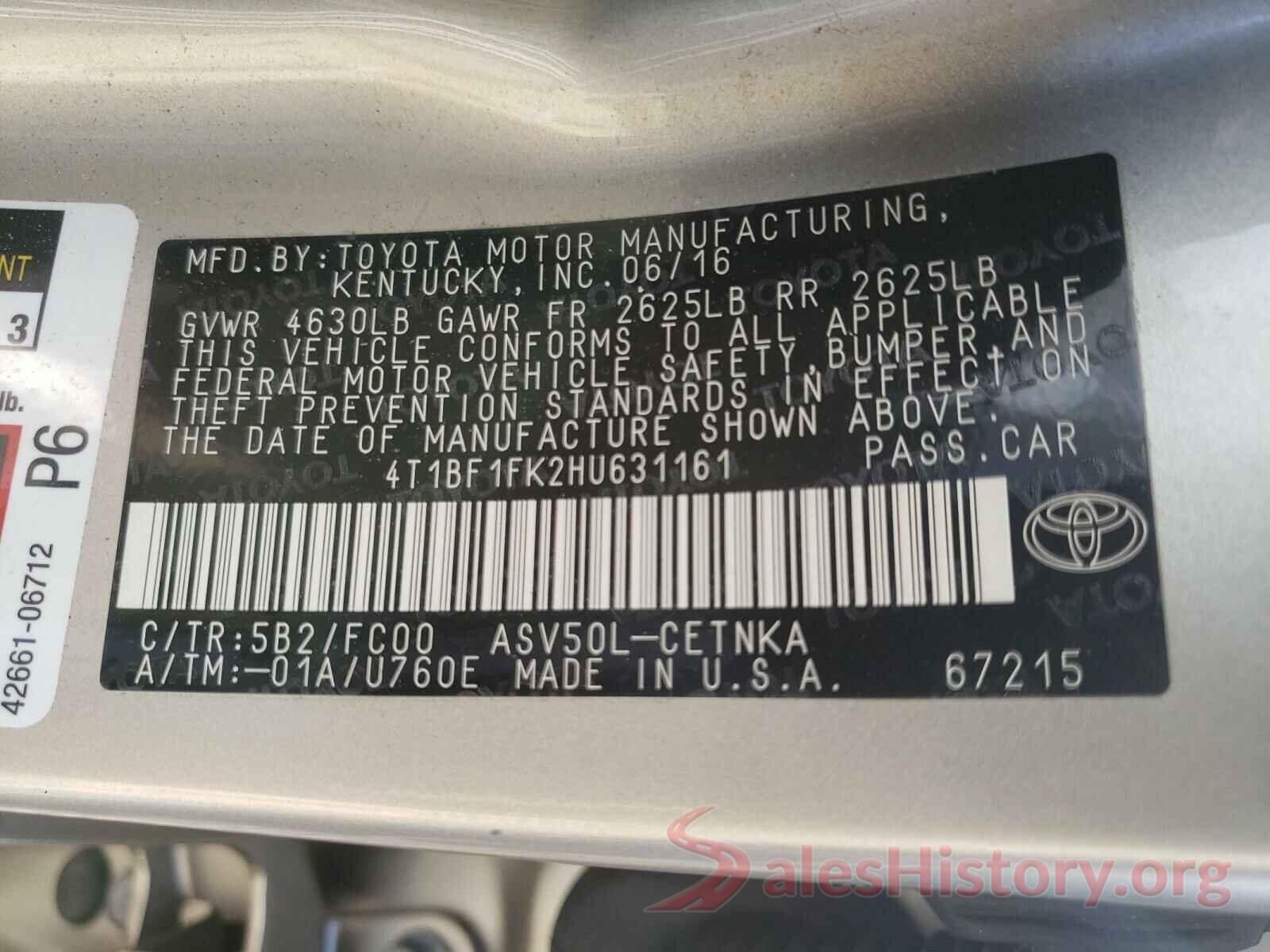 4T1BF1FK2HU631161 2017 TOYOTA CAMRY