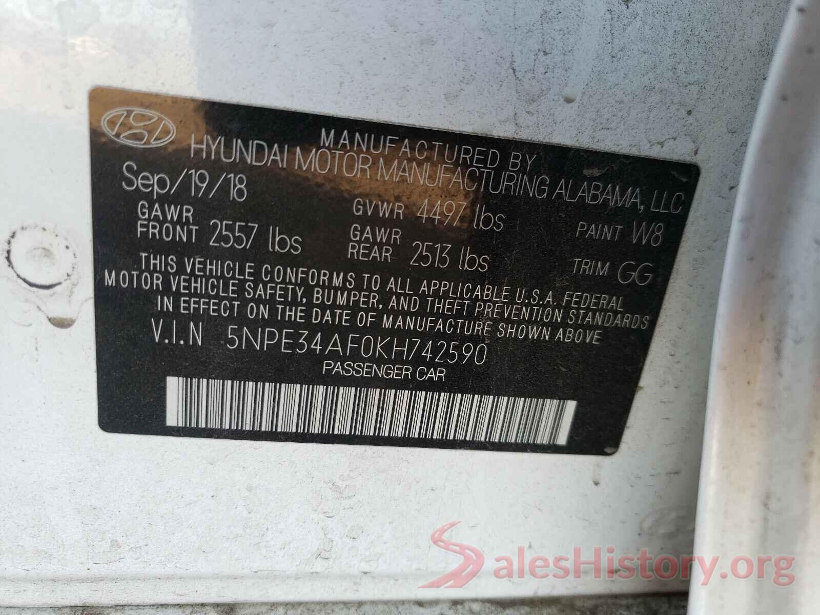 5NPE34AF0KH742590 2019 HYUNDAI SONATA