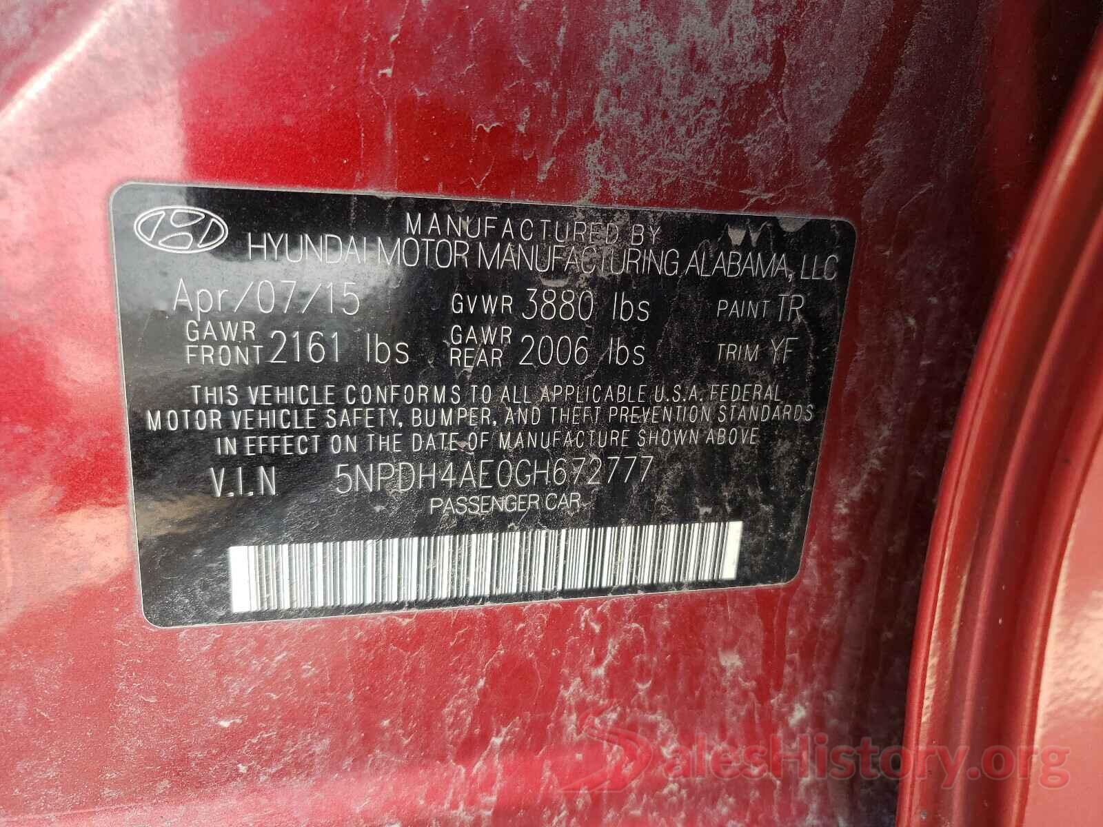 5NPDH4AE0GH672777 2016 HYUNDAI ELANTRA