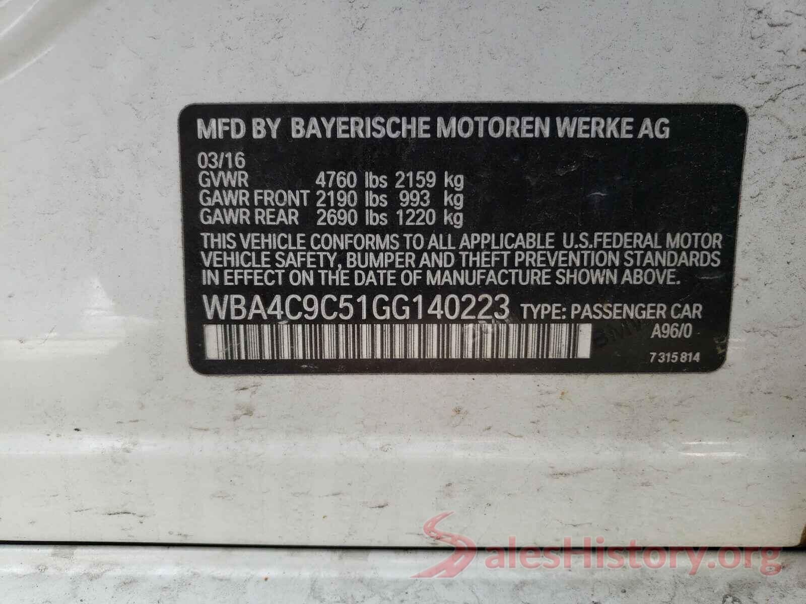 WBA4C9C51GG140223 2016 BMW 4 SERIES