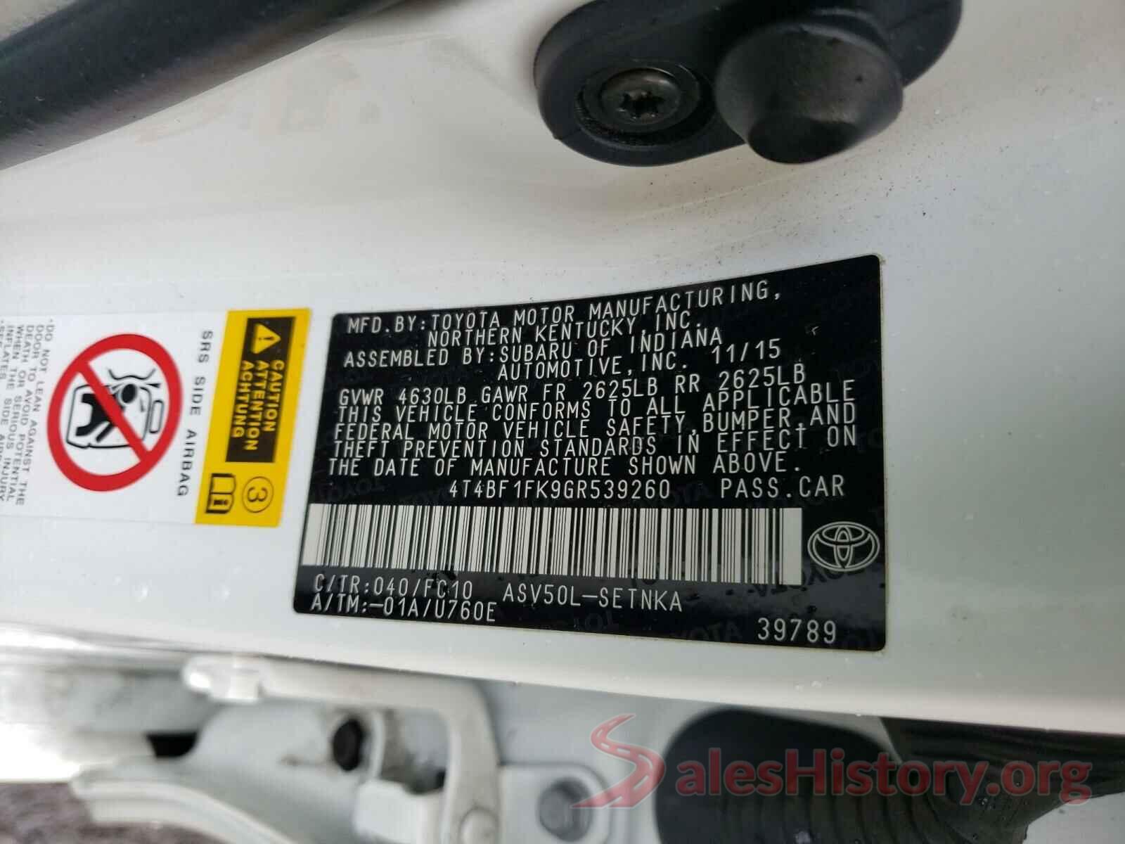 4T4BF1FK9GR539260 2016 TOYOTA CAMRY