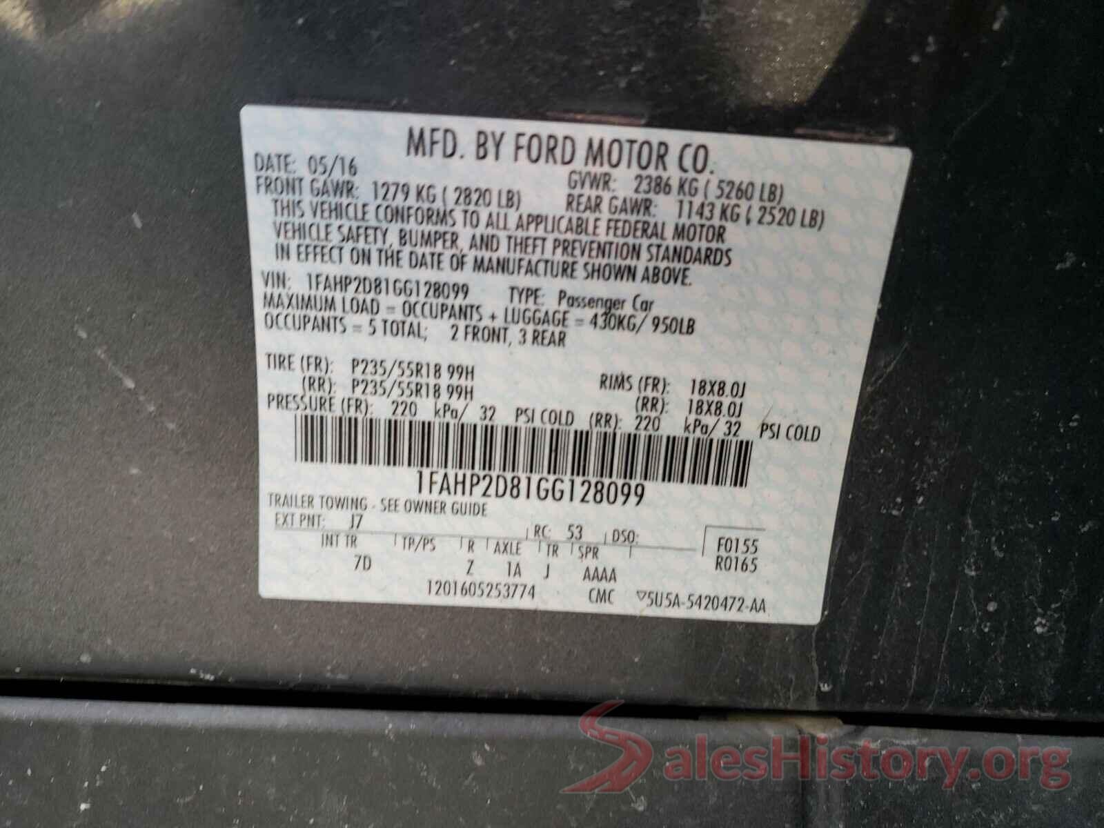 1FAHP2D81GG128099 2016 FORD TAURUS