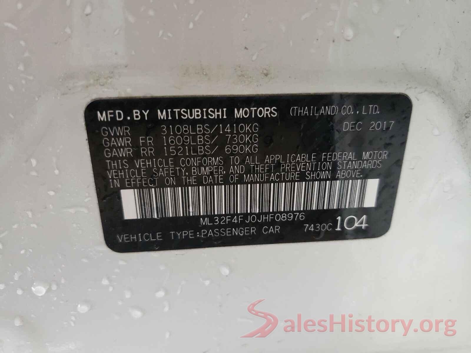 ML32F4FJ0JHF08976 2018 MITSUBISHI MIRAGE