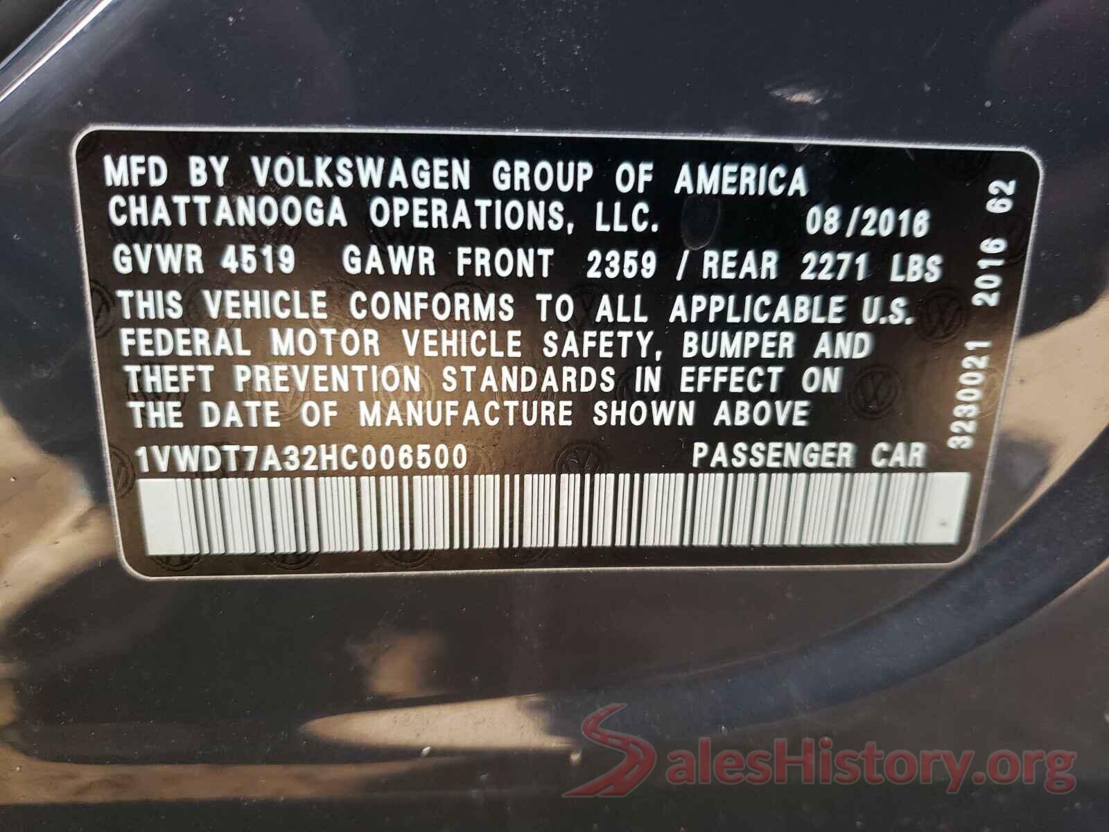 1VWDT7A32HC006500 2017 VOLKSWAGEN PASSAT