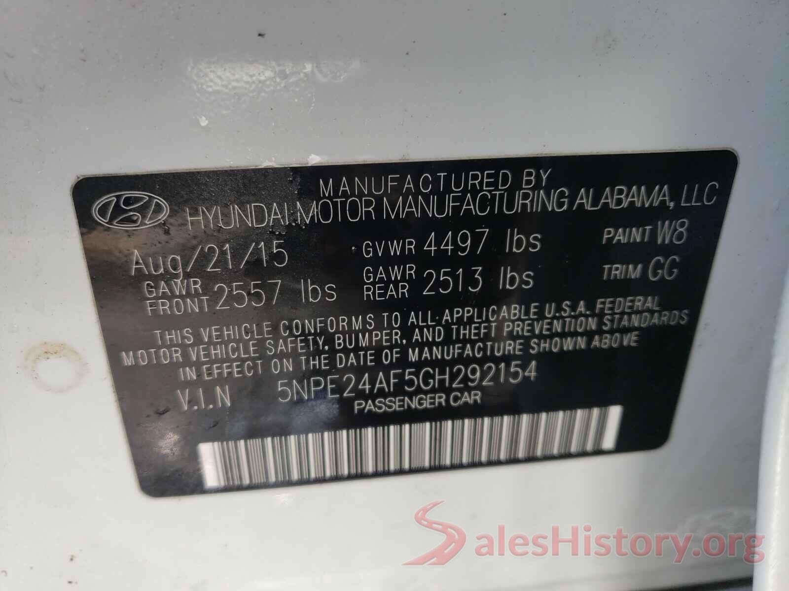 5NPE24AF5GH292154 2016 HYUNDAI SONATA