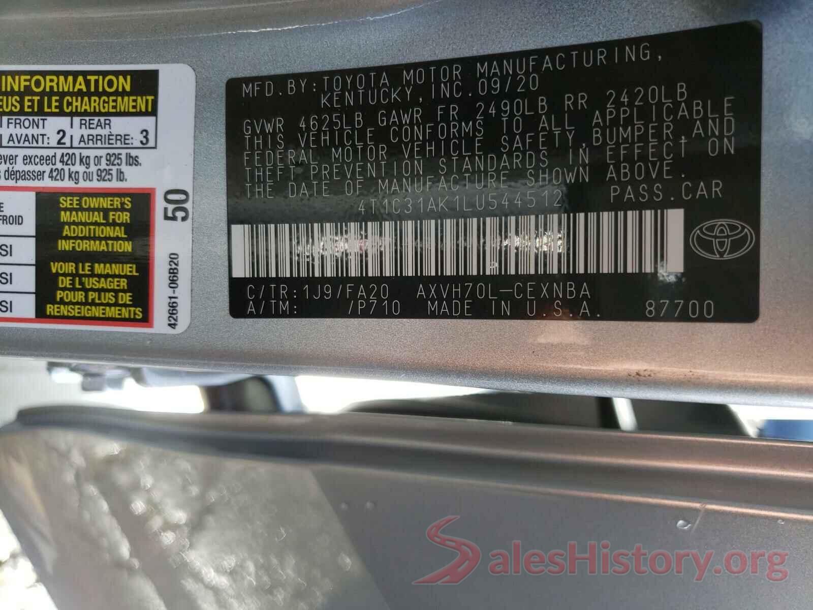 4T1C31AK1LU544512 2020 TOYOTA CAMRY