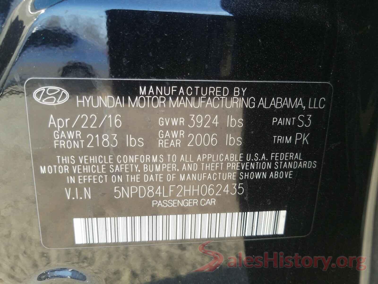 5NPD84LF2HH062435 2017 HYUNDAI ELANTRA