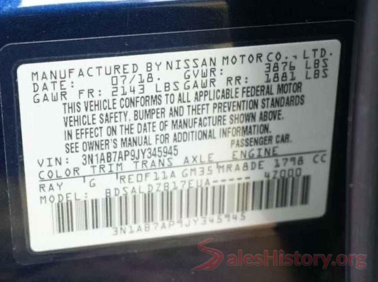 3N1AB7AP9JY345945 2018 NISSAN SENTRA