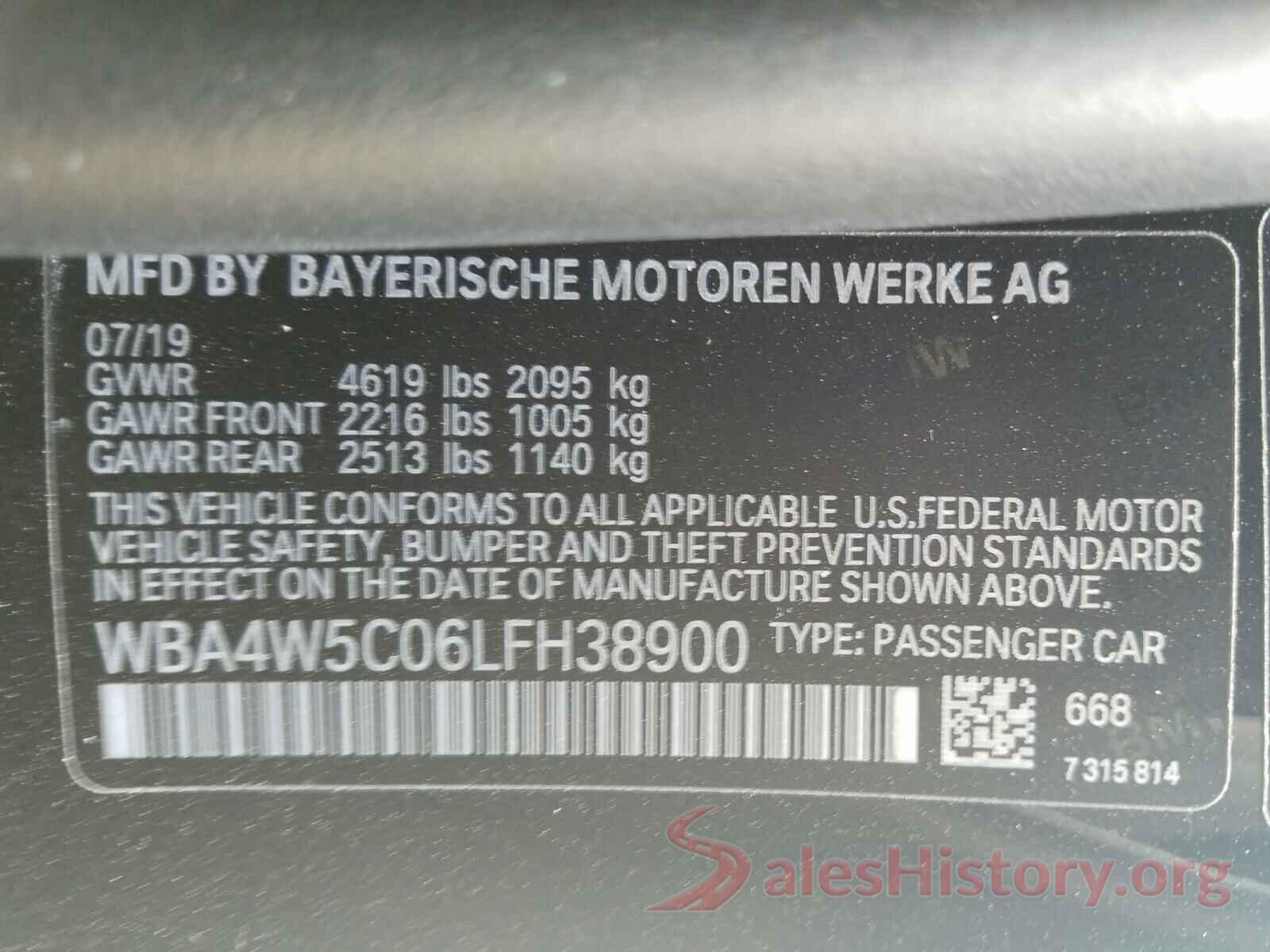 WBA4W5C06LFH38900 2020 BMW 4 SERIES