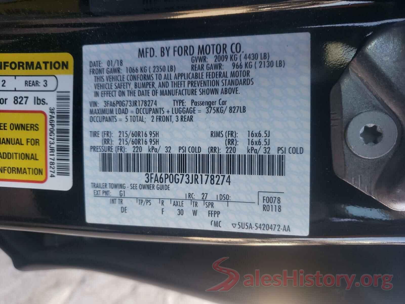 3FA6P0G73JR178274 2018 FORD FUSION