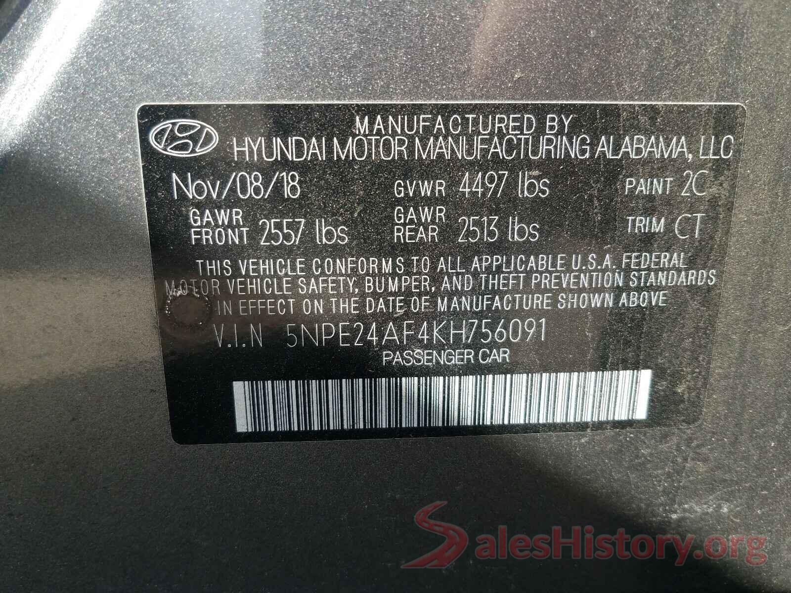 5NPE24AF4KH756091 2019 HYUNDAI SONATA