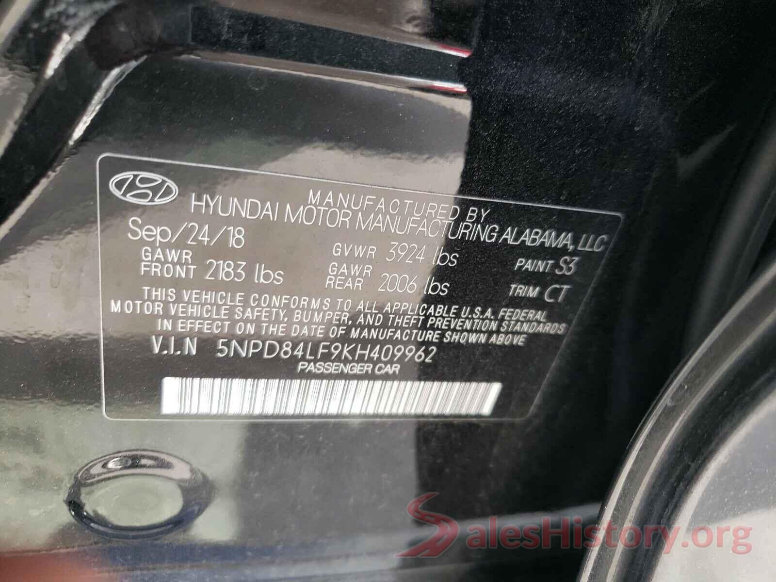 5NPD84LF9KH409962 2019 HYUNDAI ELANTRA