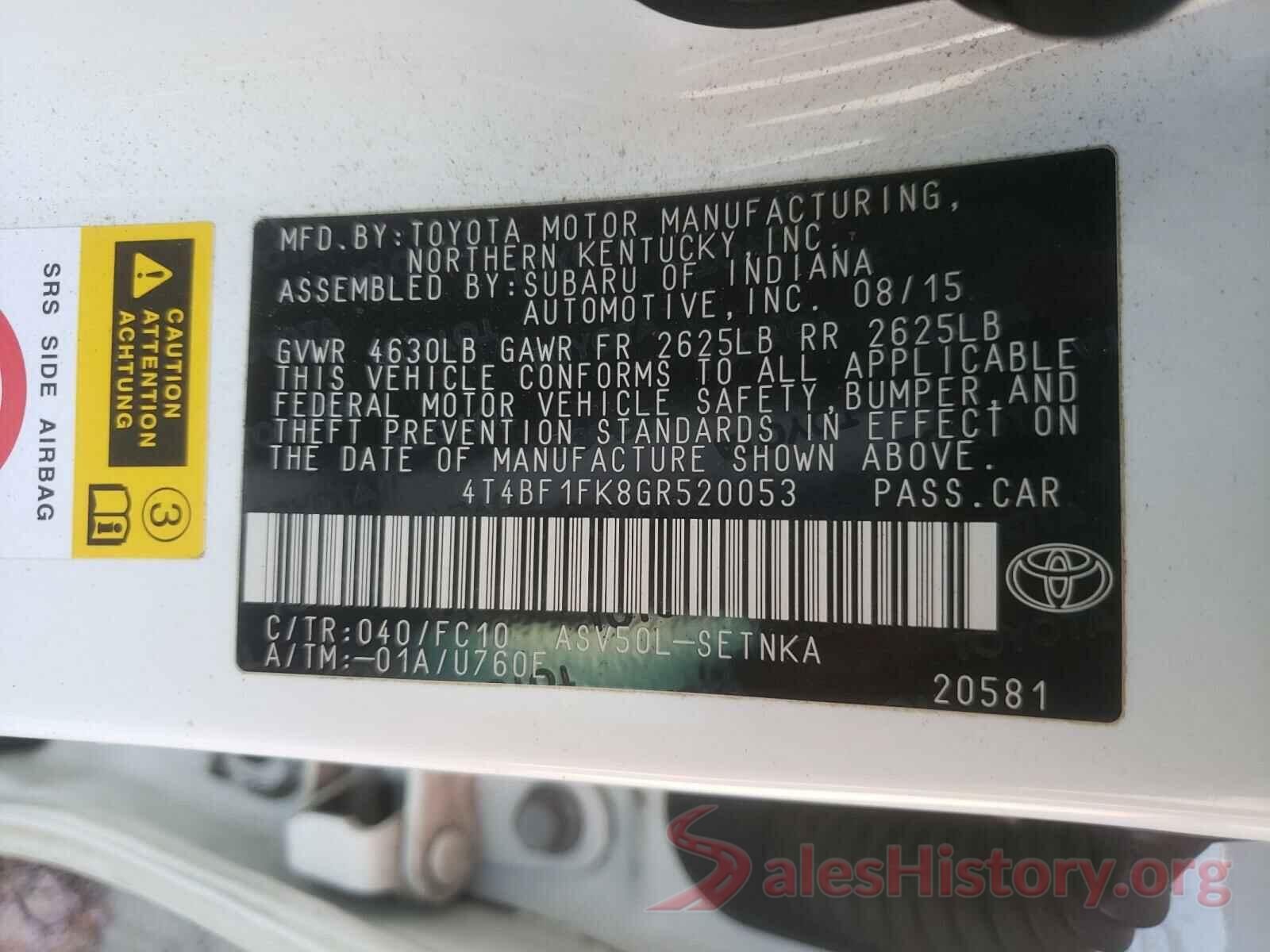 4T4BF1FK8GR520053 2016 TOYOTA CAMRY