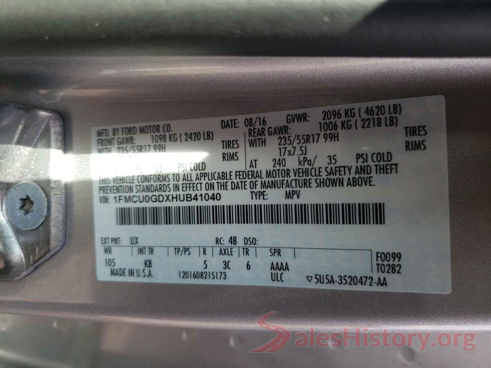 1FMCU0GDXHUB41040 2017 FORD ESCAPE