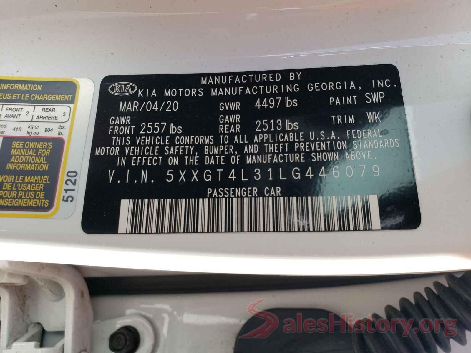 5XXGT4L31LG446079 2020 KIA OPTIMA