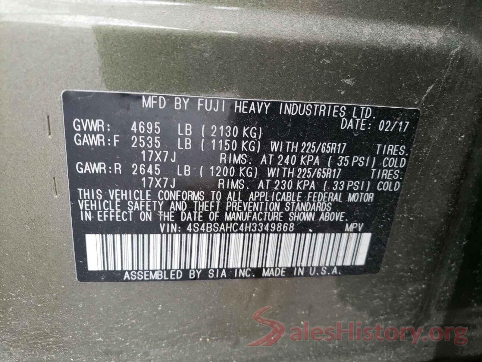 4S4BSAHC4H3349868 2017 SUBARU OUTBACK