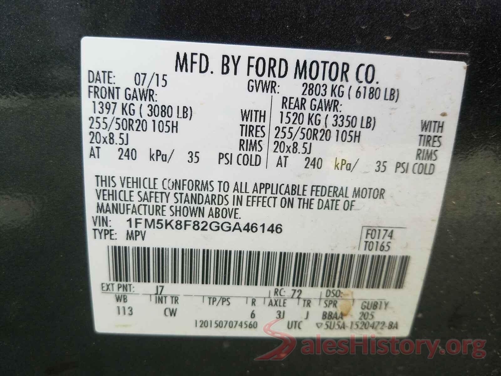 1FM5K8F82GGA46146 2016 FORD EXPLORER