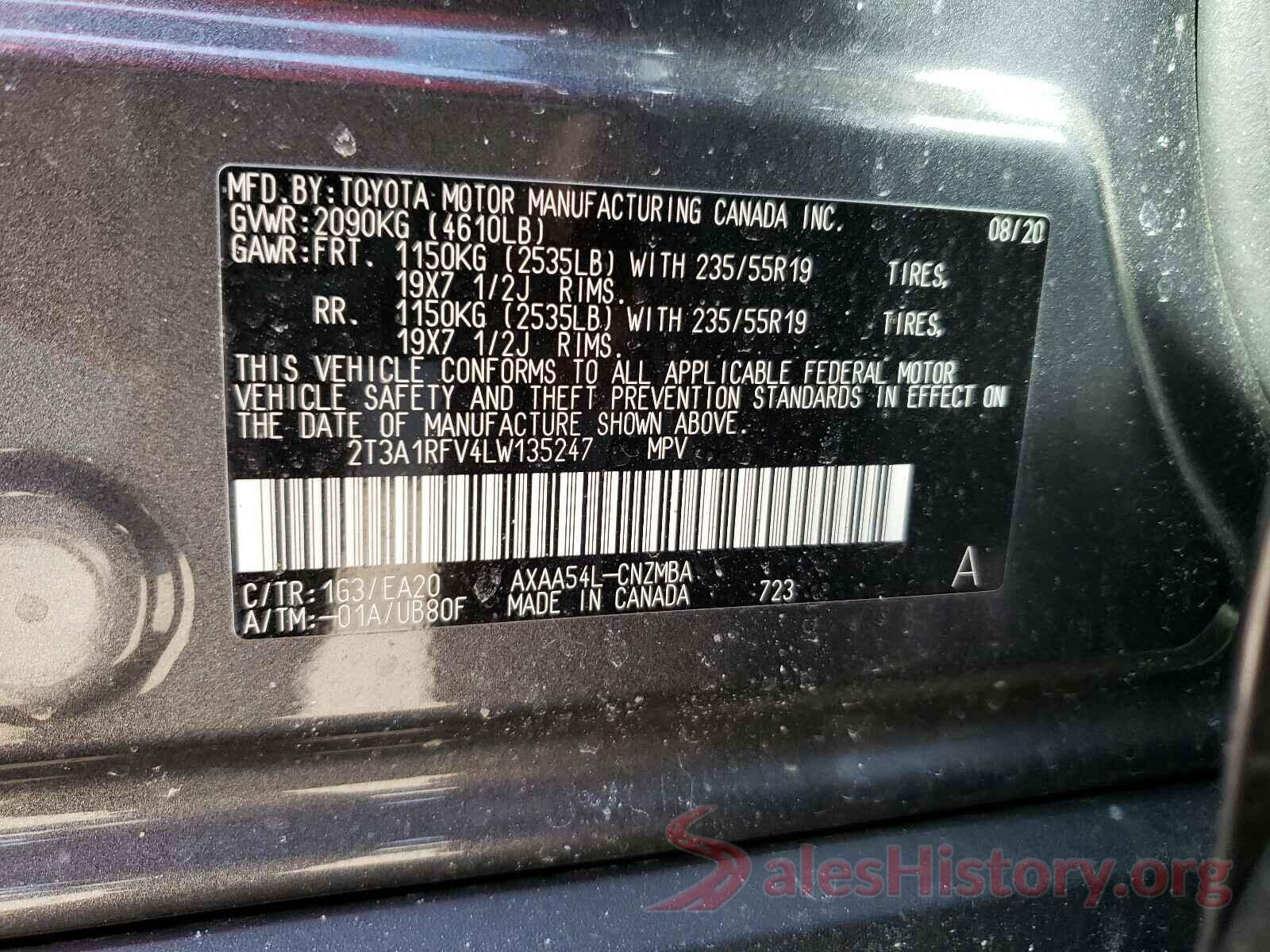 2T3A1RFV4LW135247 2020 TOYOTA RAV4