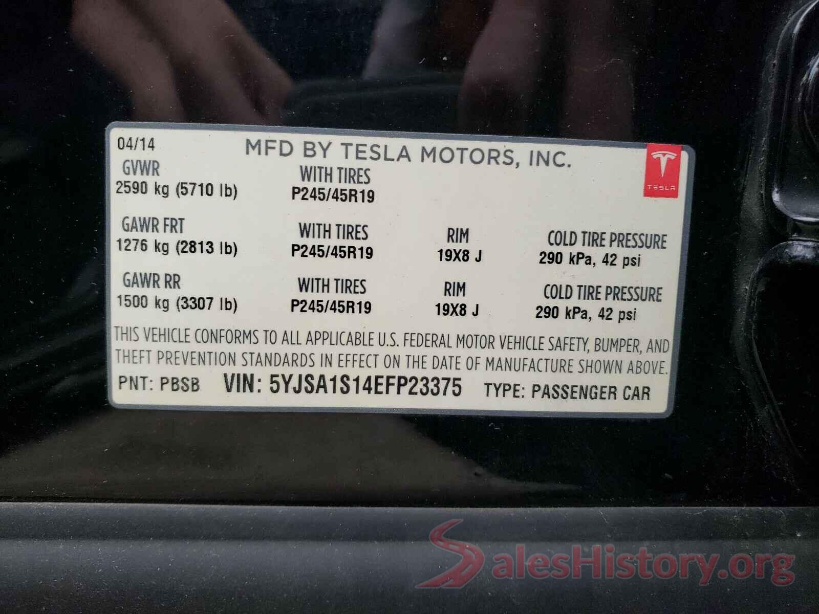 5YJSA1S14EFP23375 2014 TESLA MODEL S