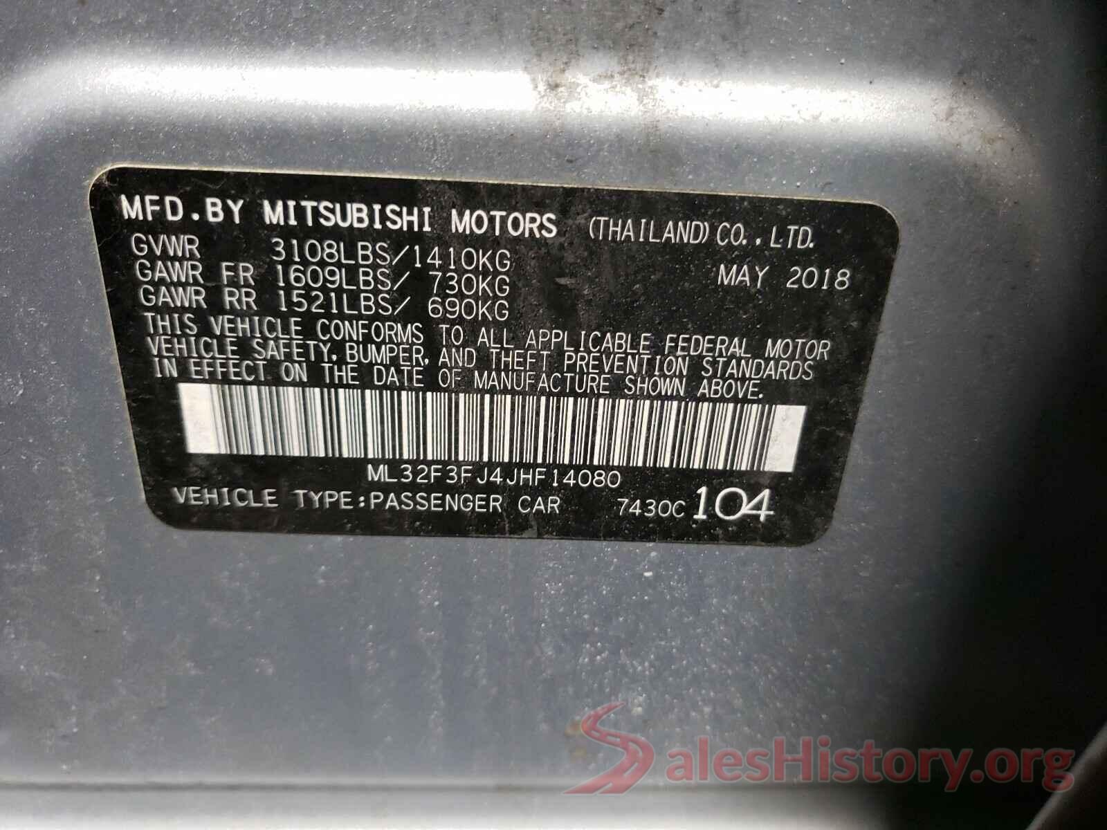 ML32F3FJ4JHF14080 2018 MITSUBISHI MIRAGE