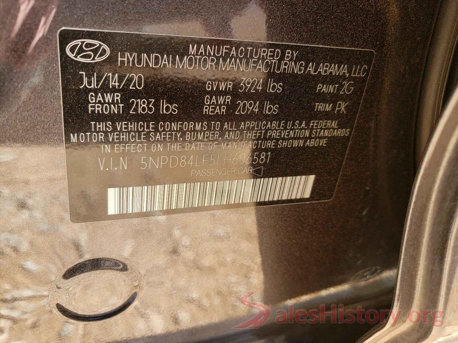 5NPD84LF5LH606581 2020 HYUNDAI ELANTRA