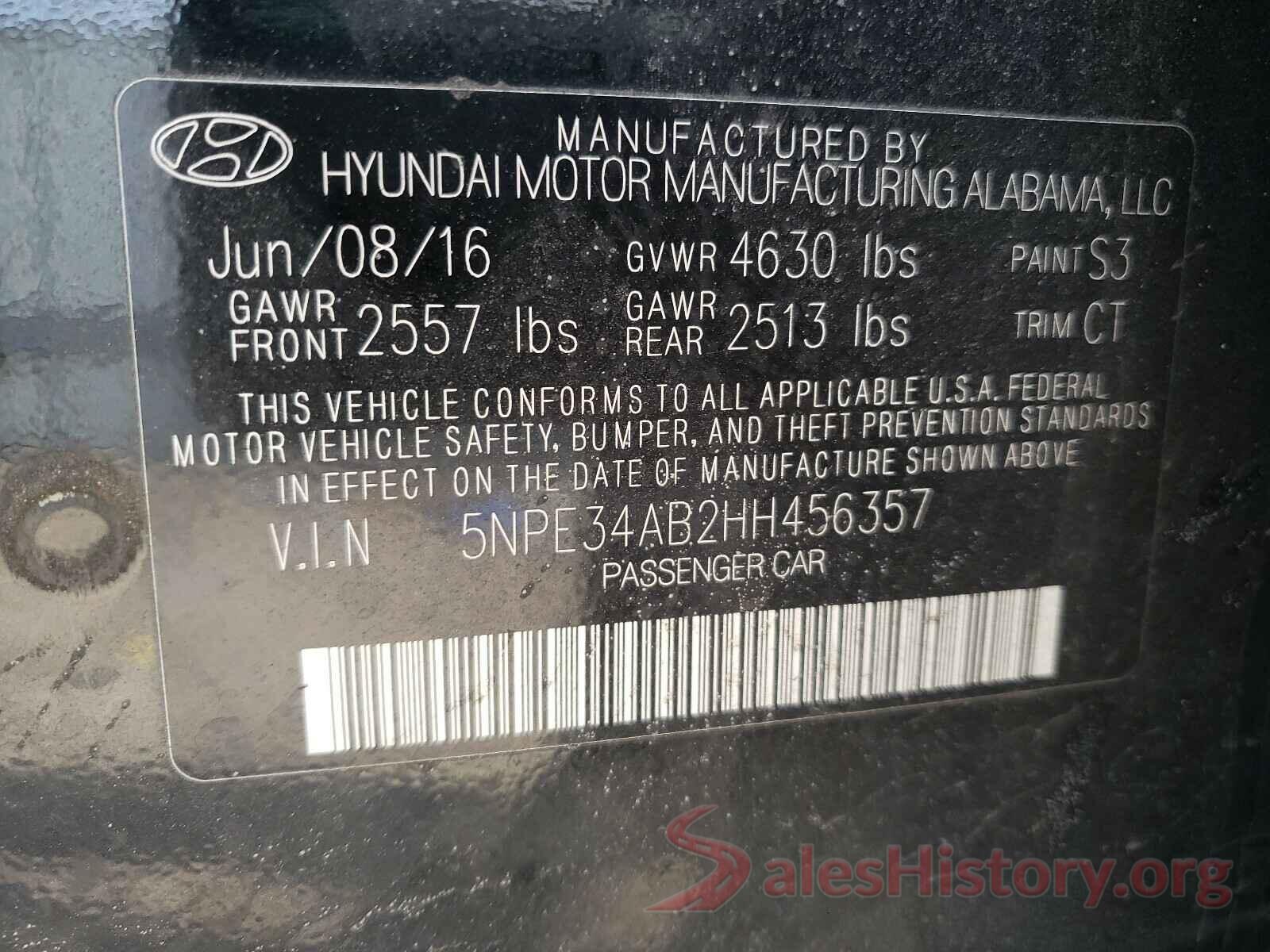 5NPE34AB2HH456357 2017 HYUNDAI SONATA