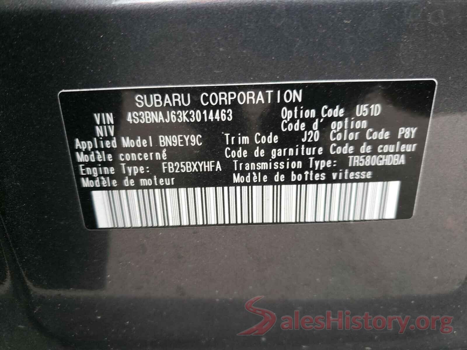 4S3BNAJ63K3014463 2019 SUBARU LEGACY