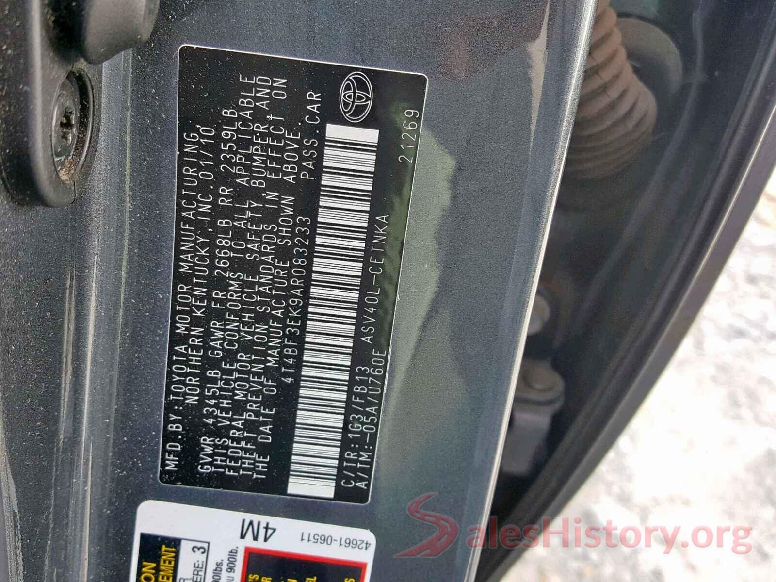 4T4BF3EK9AR083233 2010 TOYOTA CAMRY BASE