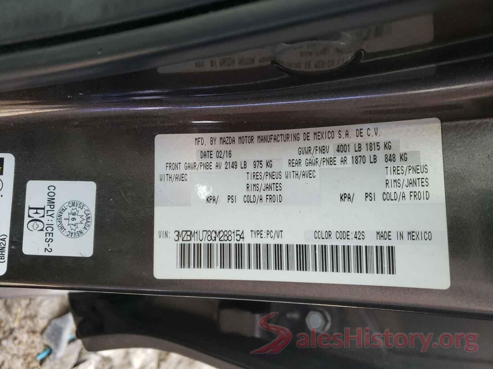 3MZBM1U78GM288154 2016 MAZDA 3