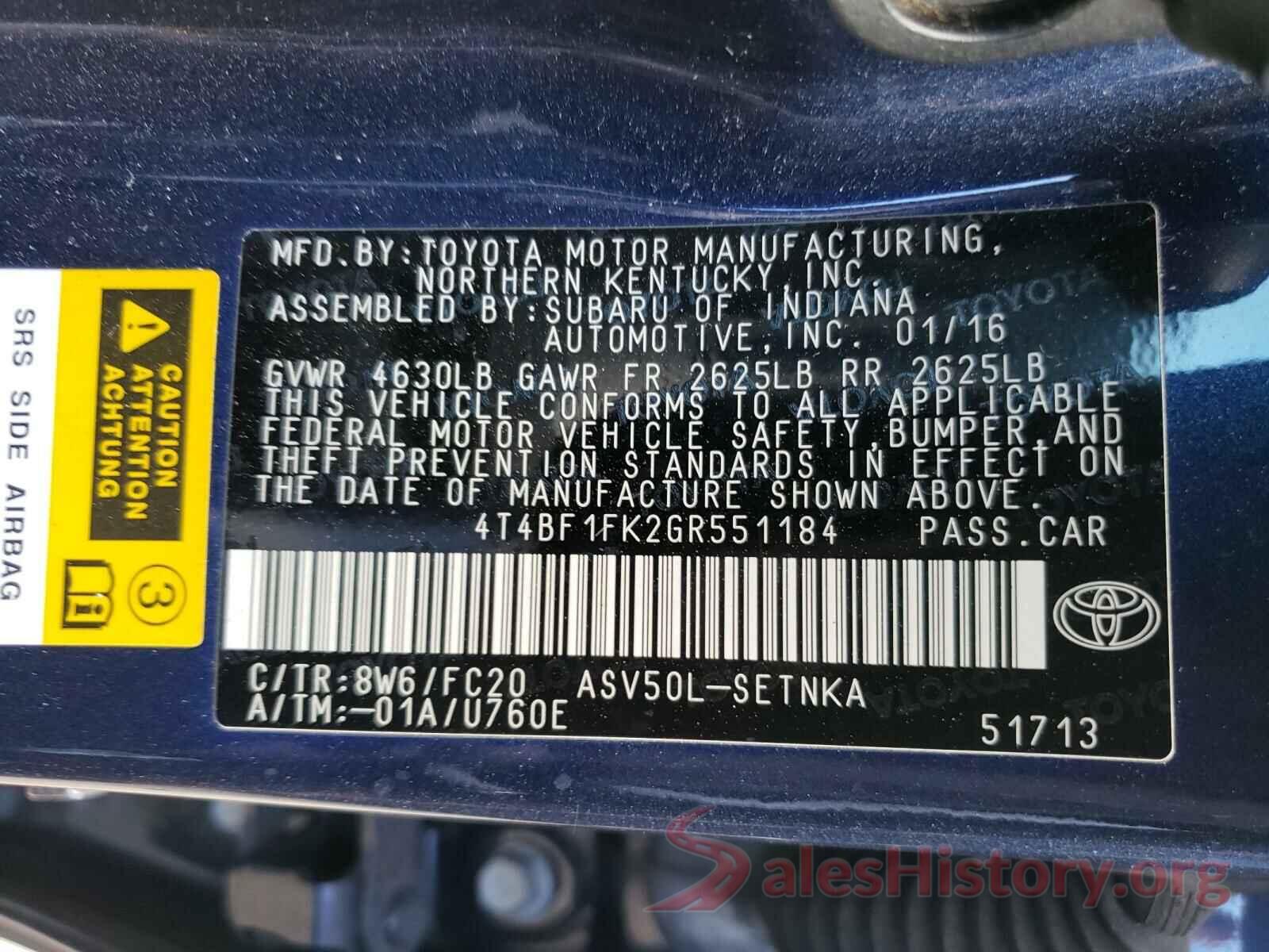 4T4BF1FK2GR551184 2016 TOYOTA CAMRY