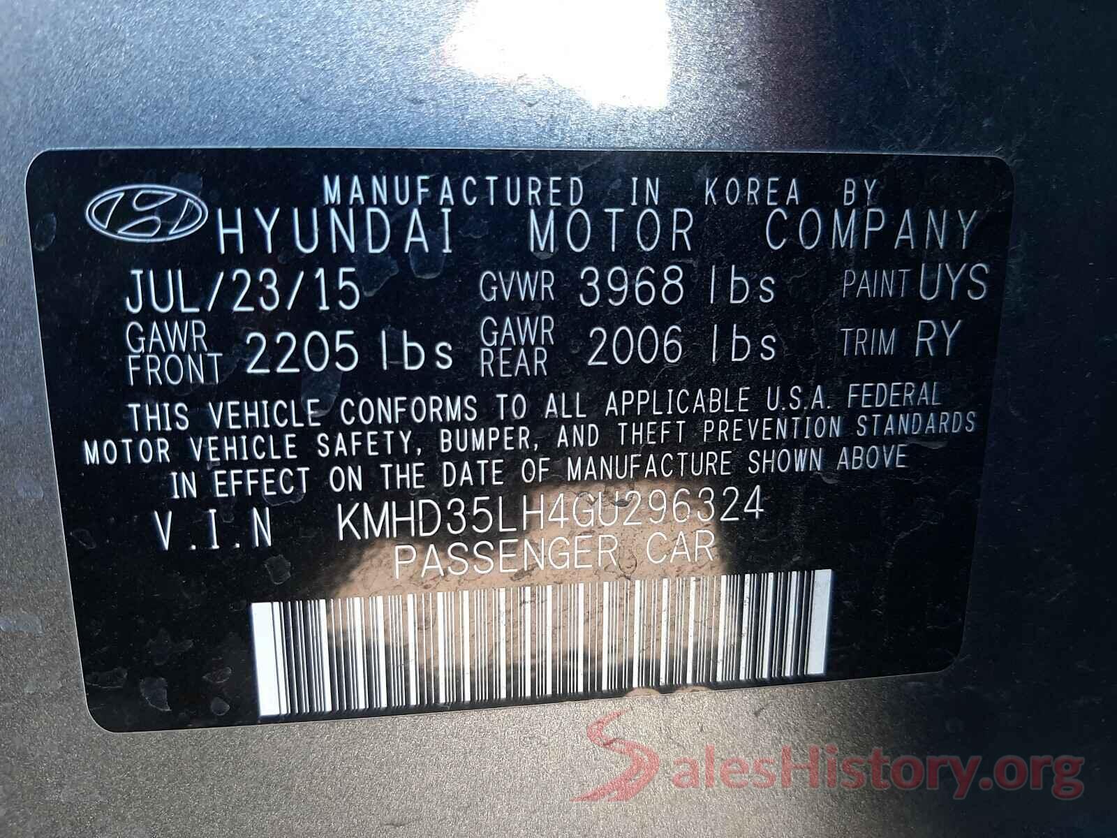 KMHD35LH4GU296324 2016 HYUNDAI ELANTRA