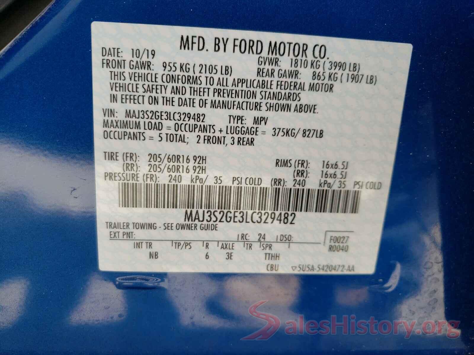 MAJ3S2GE3LC329482 2020 FORD ALL OTHER