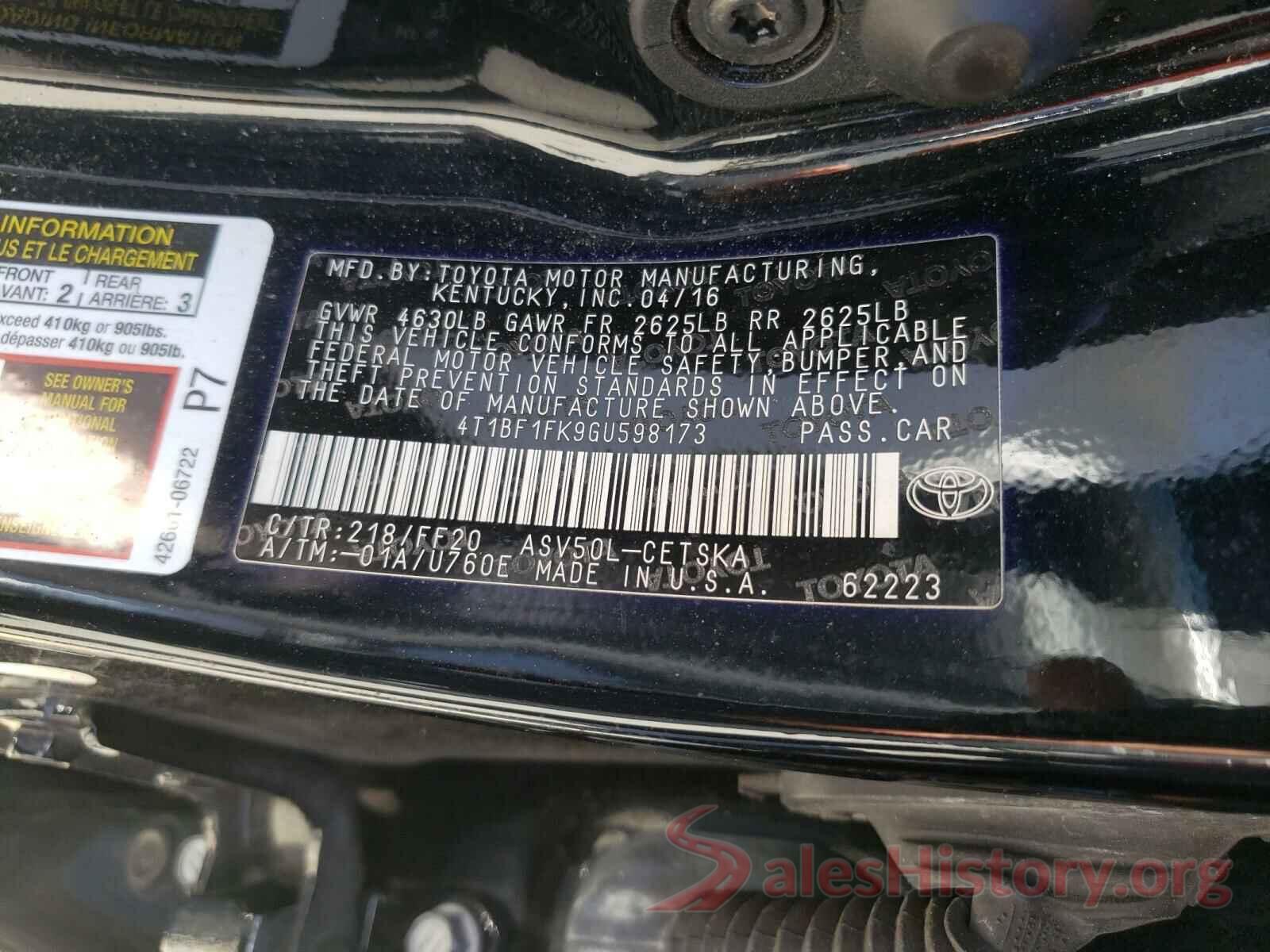 4T1BF1FK9GU598173 2016 TOYOTA CAMRY