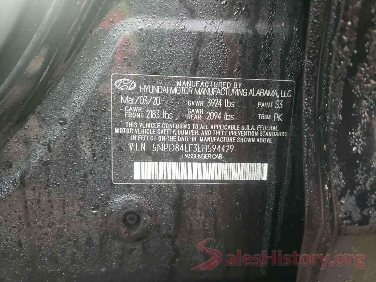 5NPD84LF3LH594429 2020 HYUNDAI ELANTRA