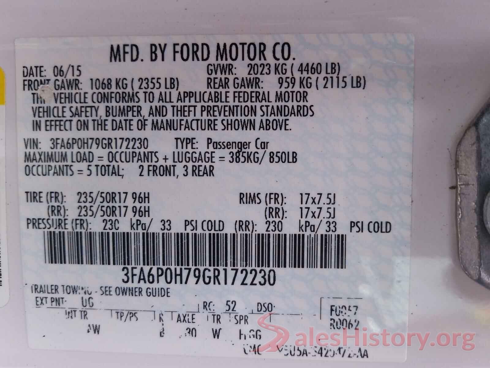 3FA6P0H79GR172230 2016 FORD FUSION