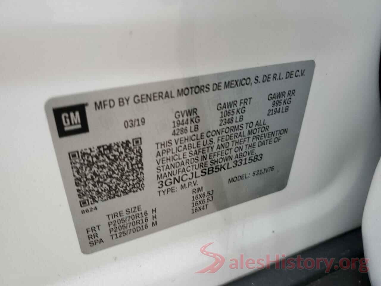 3GNCJLSB5KL331583 2019 CHEVROLET TRAX