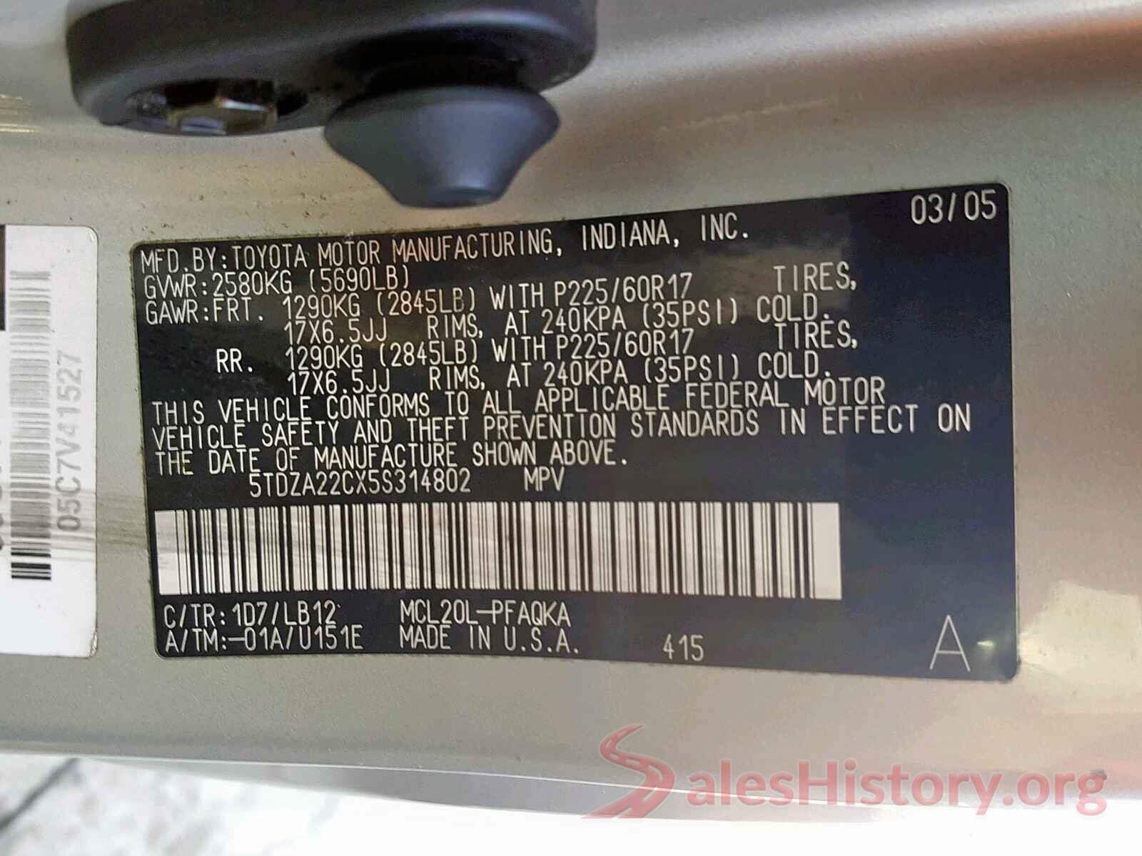 5TDZA22CX5S314802 2005 TOYOTA SIENNA XLE