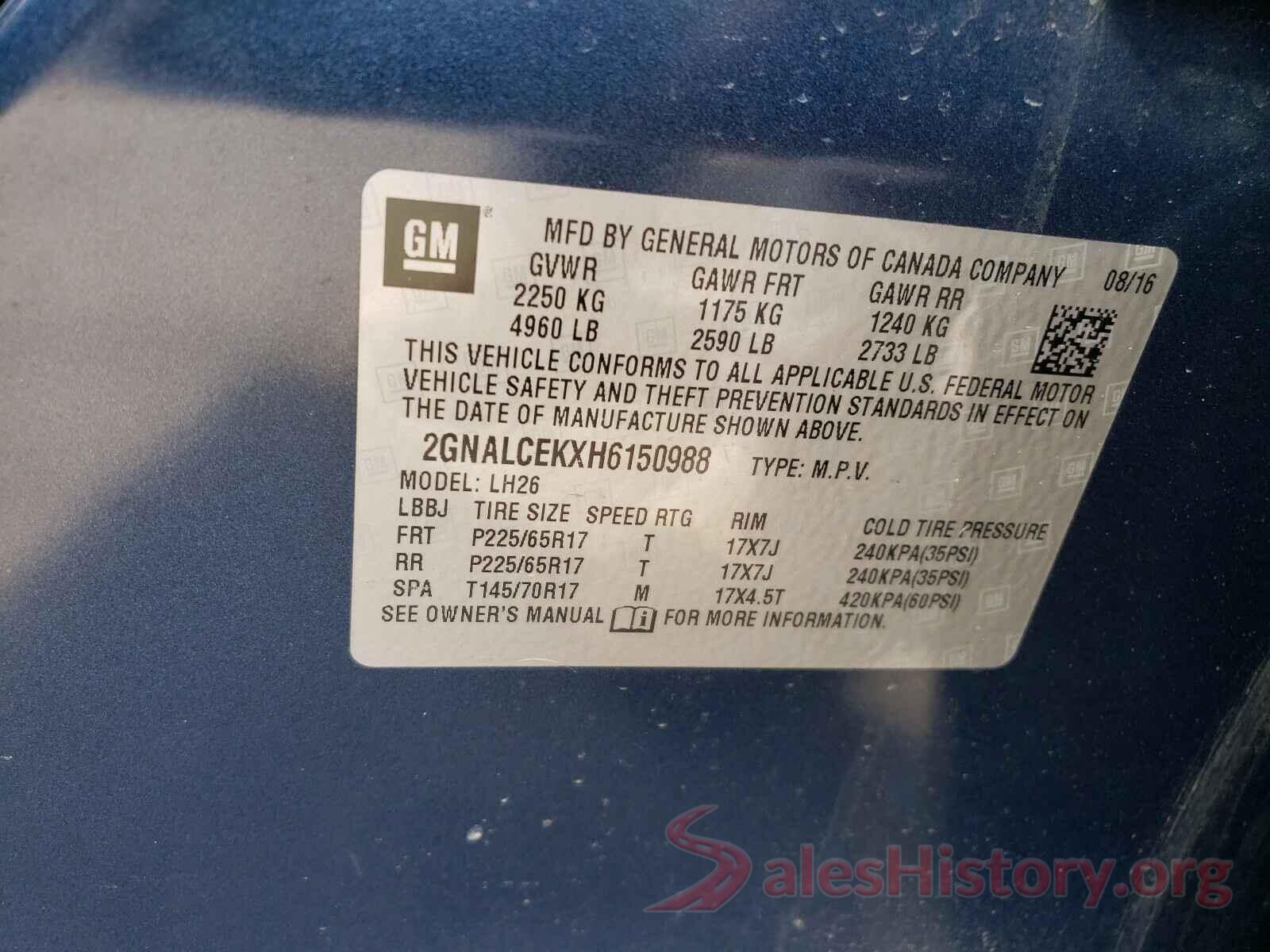 2GNALCEKXH6150988 2017 CHEVROLET EQUINOX