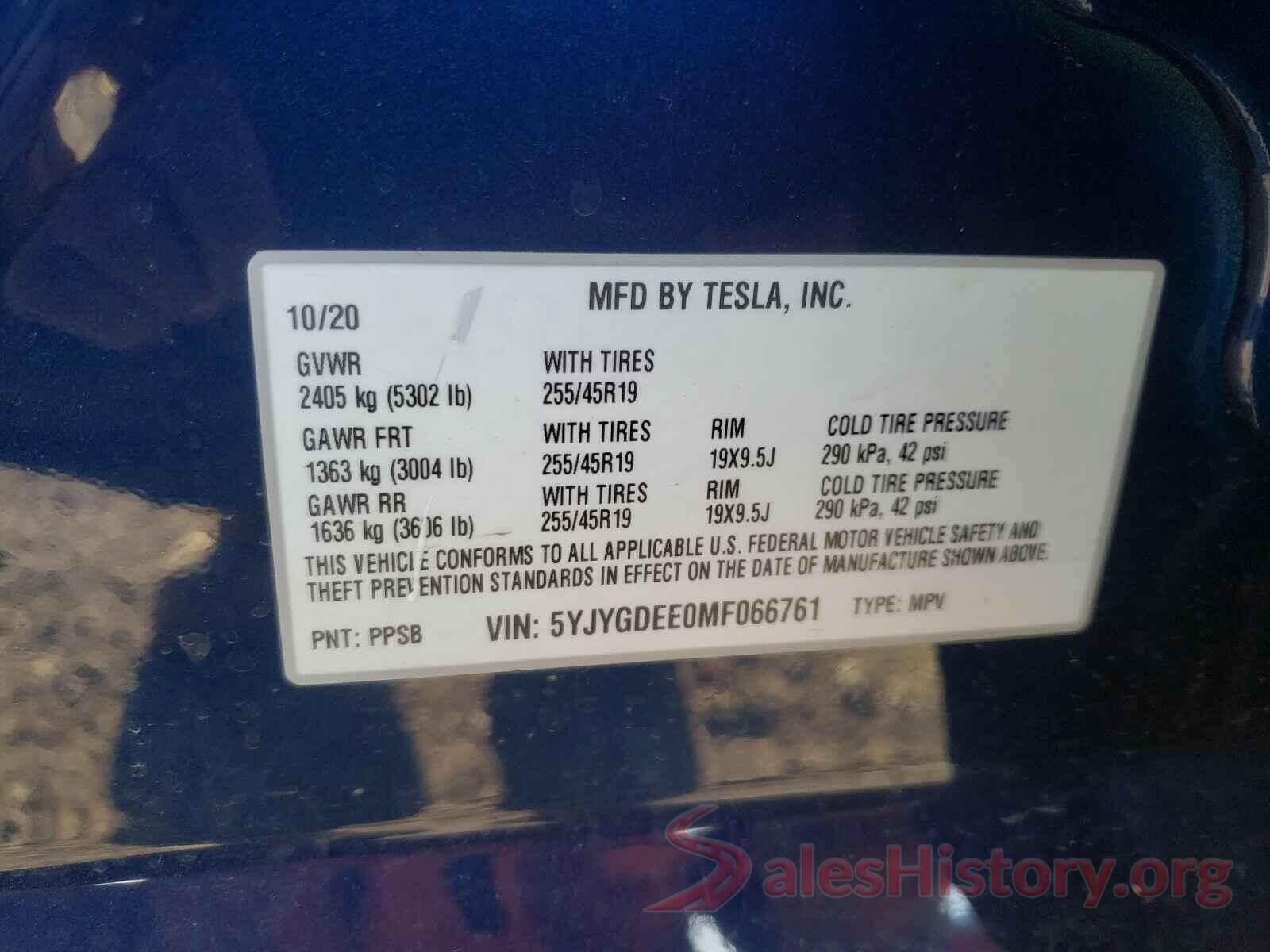 5YJYGDEE0MF066761 2021 TESLA MODEL Y