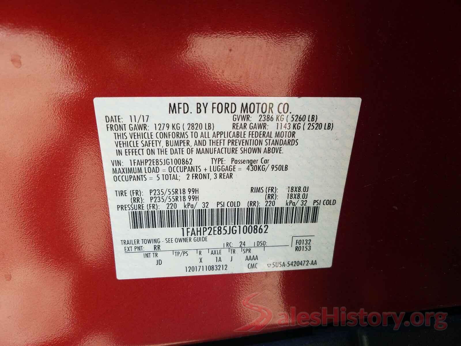 1FAHP2E85JG100862 2018 FORD TAURUS