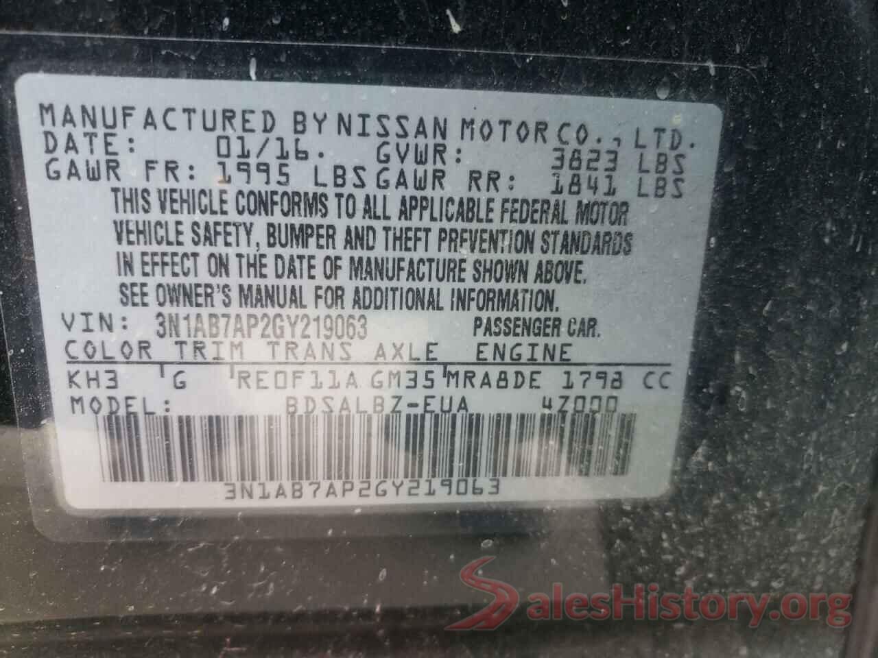 3N1AB7AP2GY219063 2016 NISSAN SENTRA