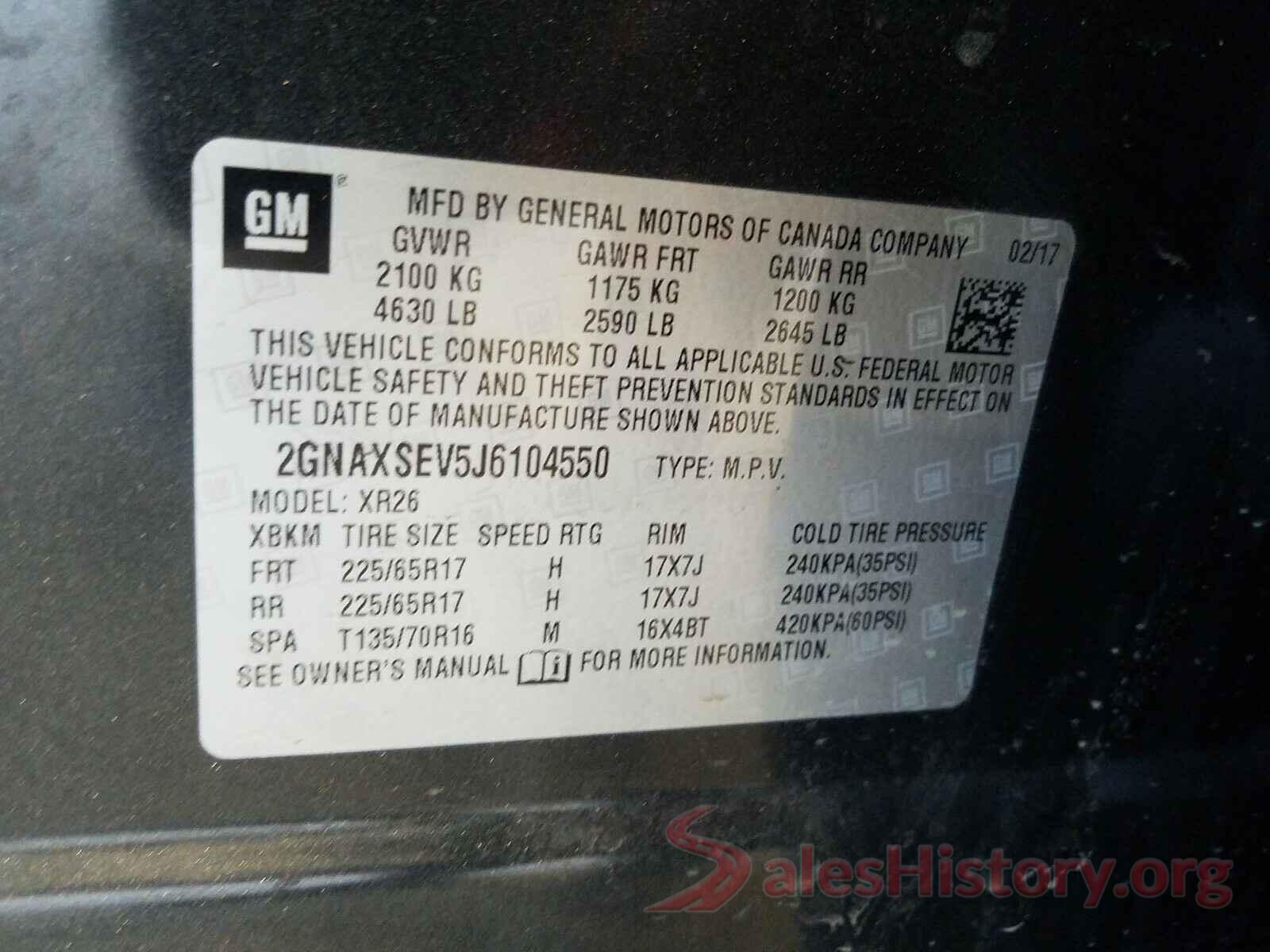 2GNAXSEV5J6104550 2018 CHEVROLET EQUINOX