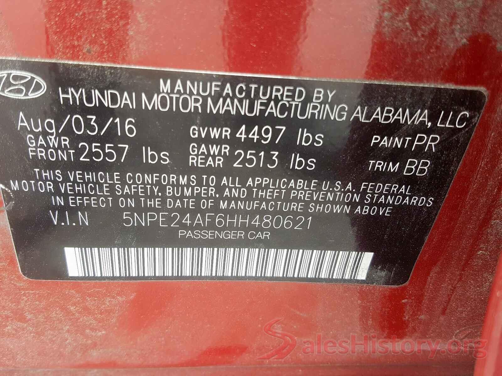 5NPE24AF6HH480621 2017 HYUNDAI SONATA