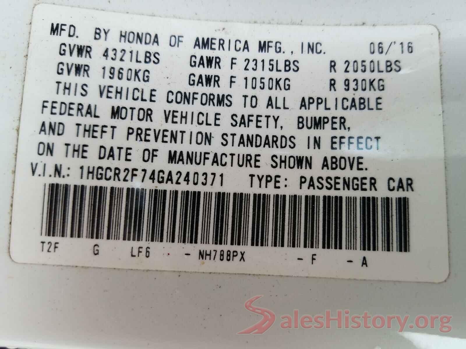 1HGCR2F74GA240371 2016 HONDA ACCORD