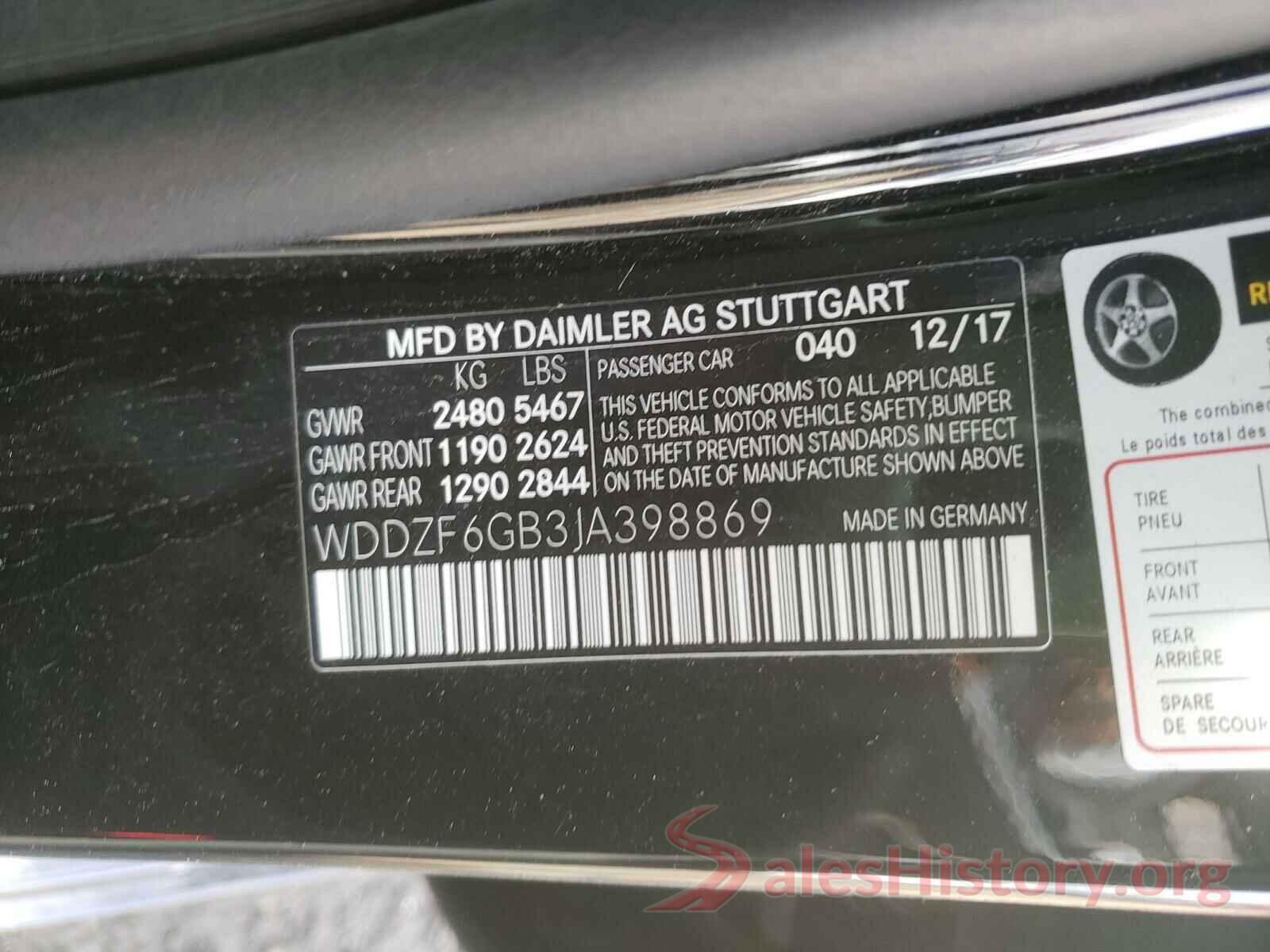 WDDZF6GB3JA398869 2018 MERCEDES-BENZ E CLASS