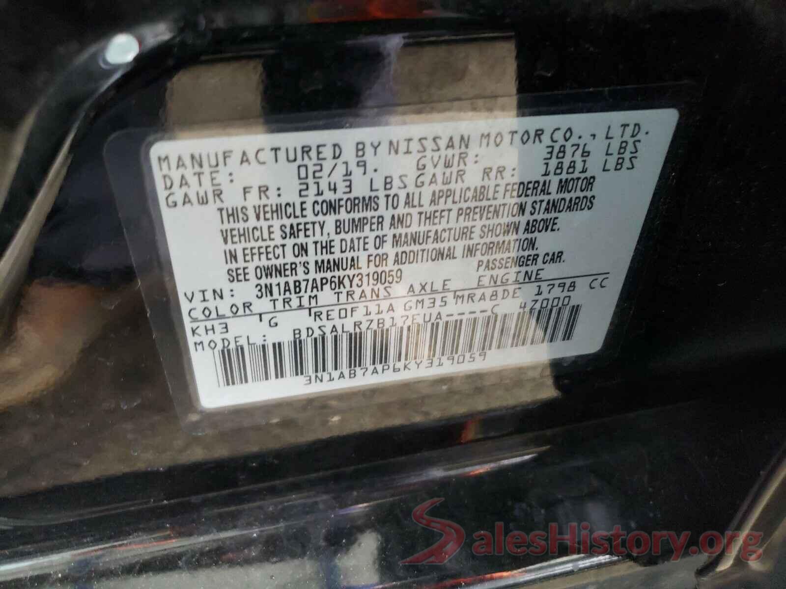 3N1AB7AP6KY319059 2019 NISSAN SENTRA