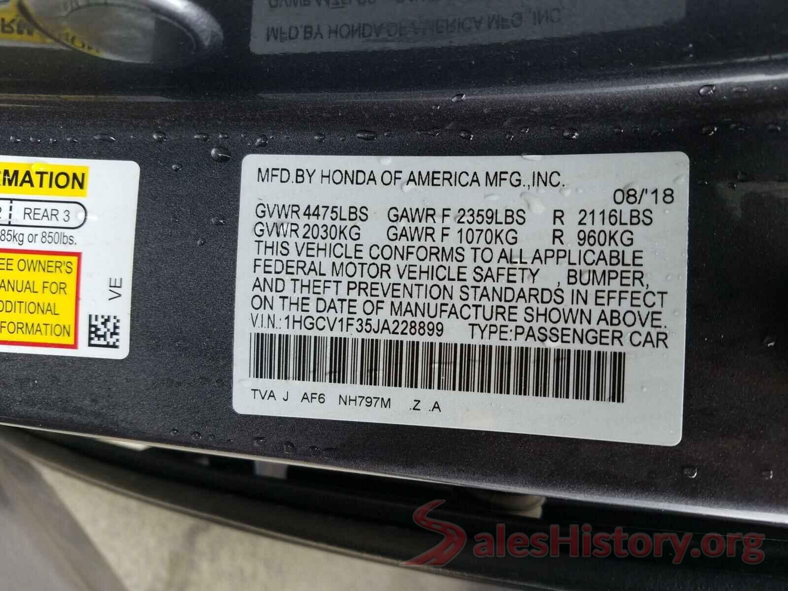 1HGCV1F35JA228899 2018 HONDA ACCORD