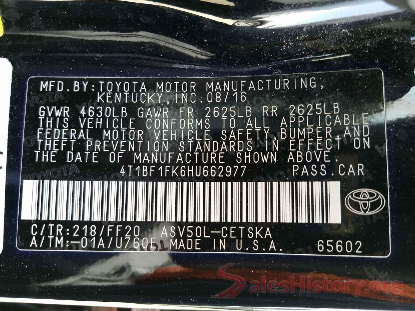 4T1BF1FK6HU662977 2017 TOYOTA CAMRY