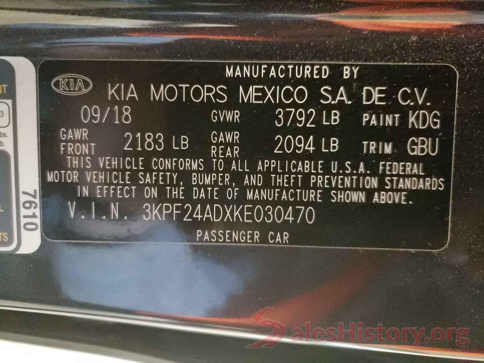 3KPF24ADXKE030470 2019 KIA FORTE