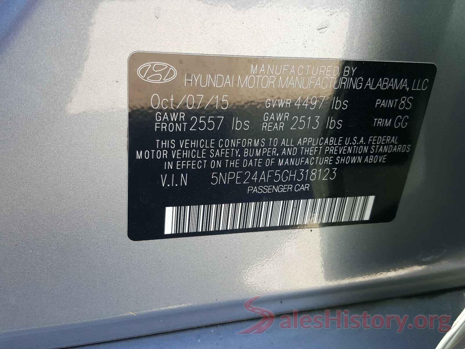 5NPE24AF5GH318123 2016 HYUNDAI SONATA